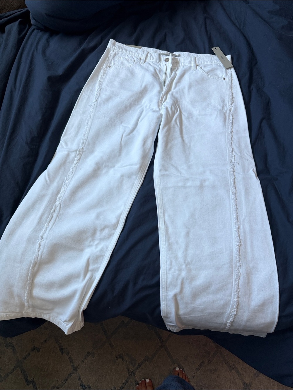 Hudson Jeans White Wide-Leg Jeans with Frayed Side Seams